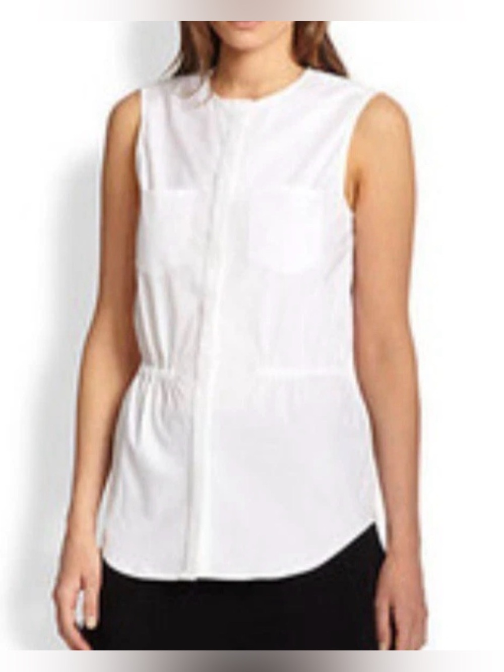 Theory Kenan White Sleeveless Drawstring Waist Blouse Small